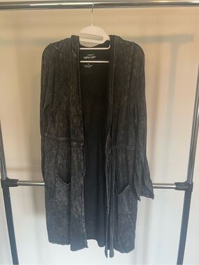 torrid Washed Black Hooded Tie-Waist Long Cardigan